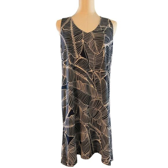Beach Break Women's Medium Navy Blue White Dress Tropical Sleeveless Racerback - Picture 1 of 12